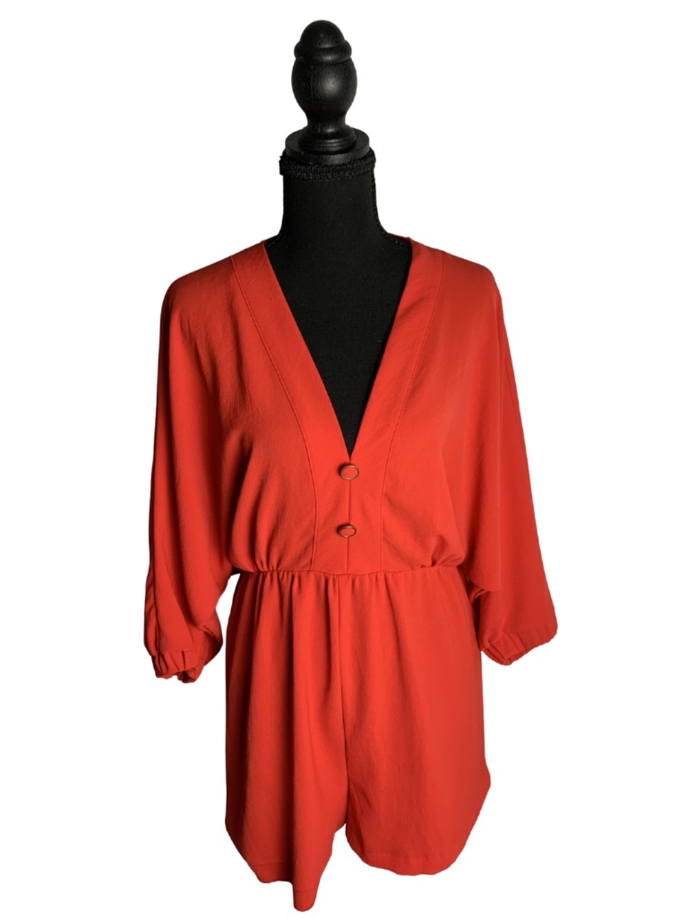 Zara Red V-Neck Button Front Romper Women's S Flowy Minimalist Bohemian